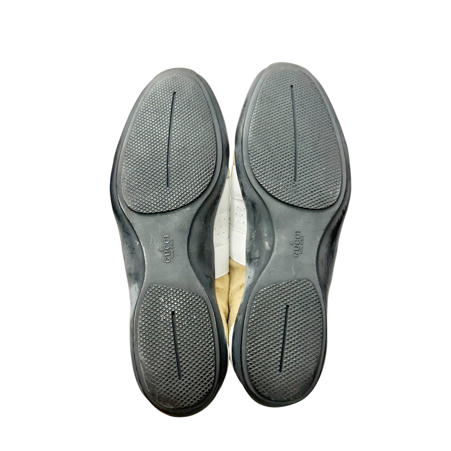 Shoes Luxury Designer By Gucci In Brown & White, Size: 7.5
