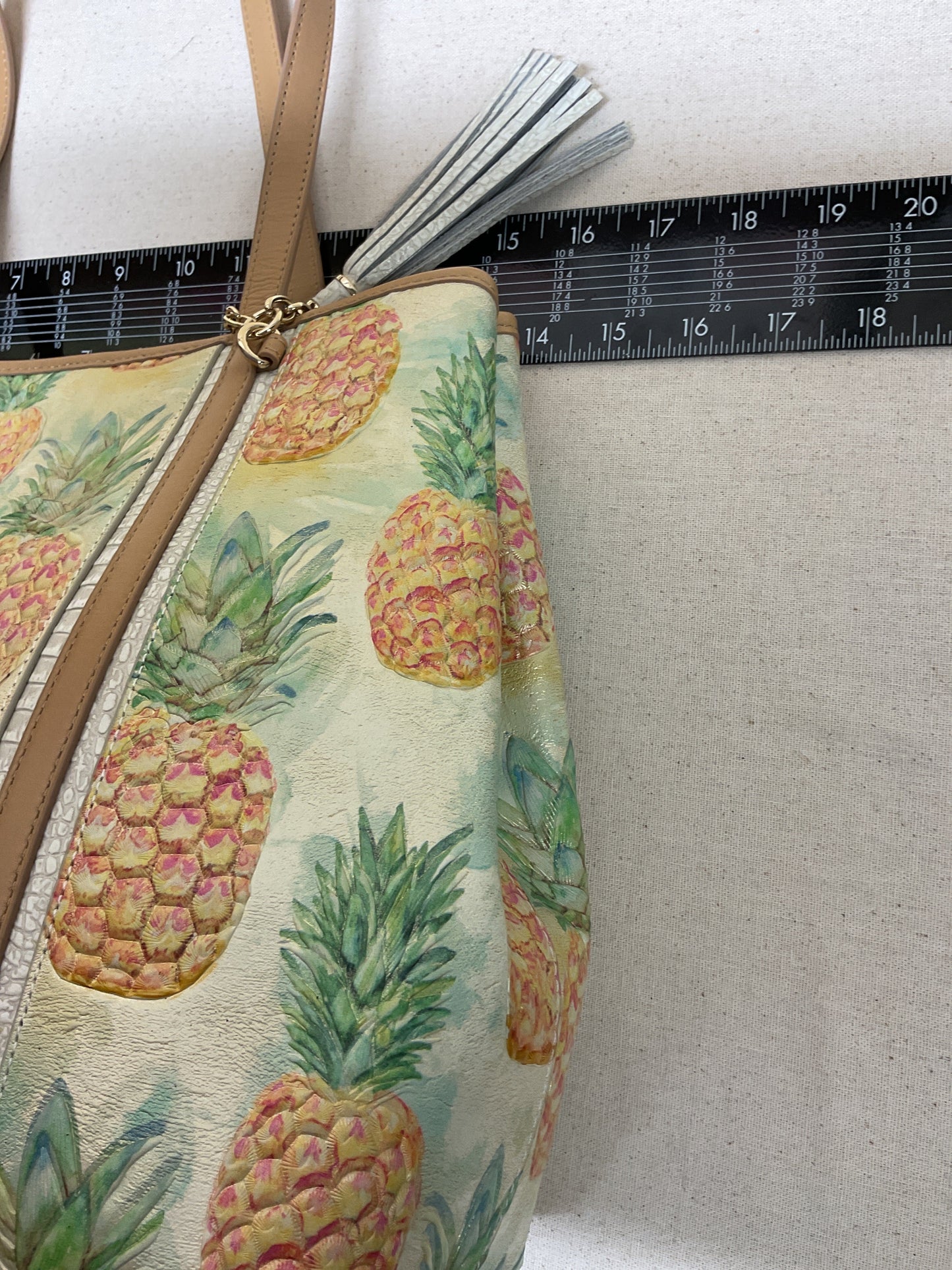 Handbag Designer By Brahmin In Green & Yellow, Size:Large