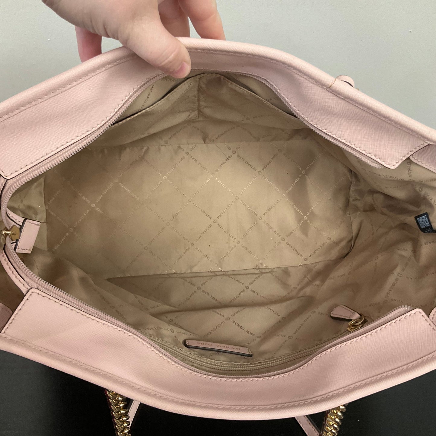 Tote Designer By Michael Kors In Pink & White, Size:Large