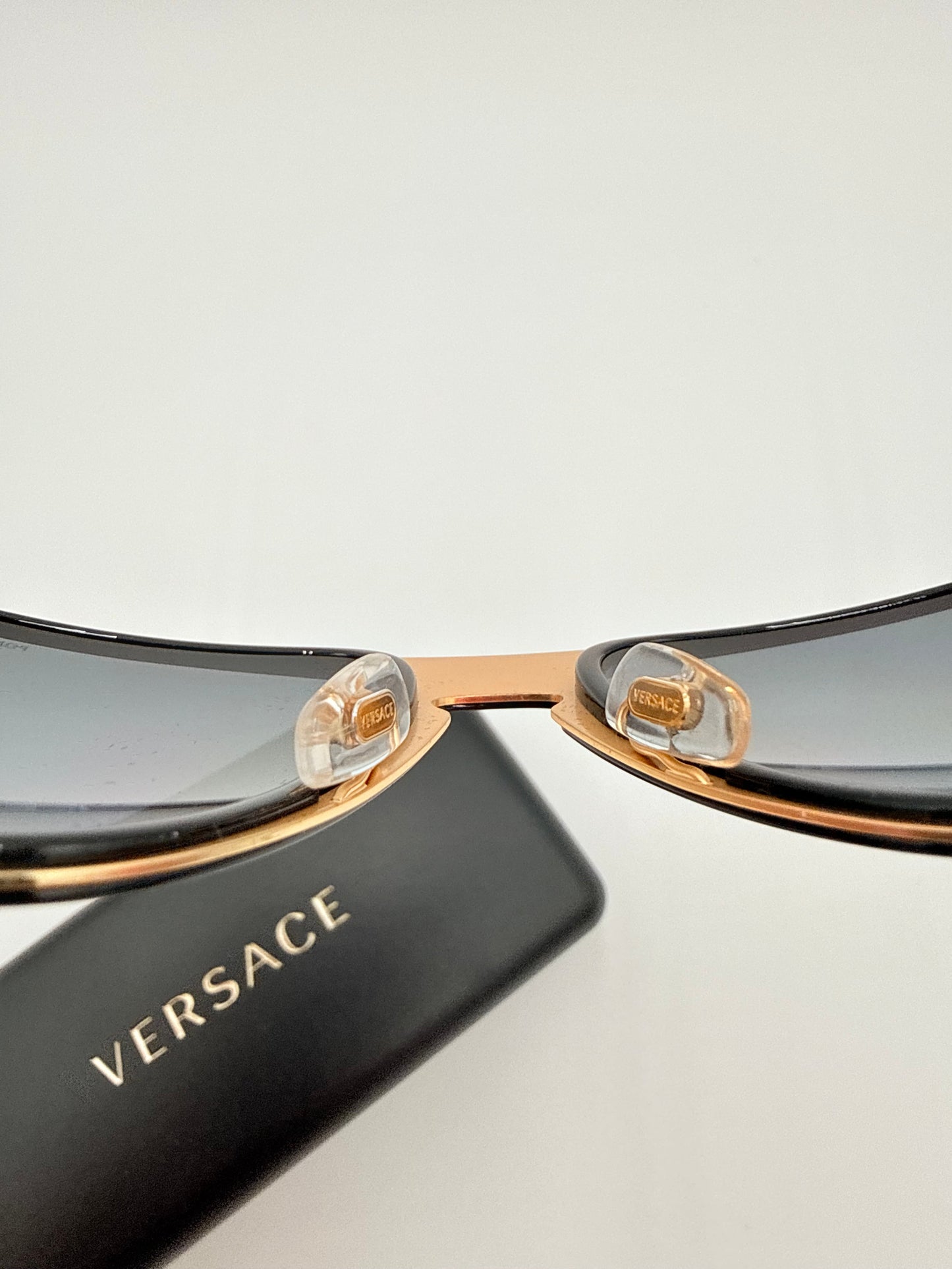Sunglasses Luxury Designer By Versace In Black & Gold, Size:
