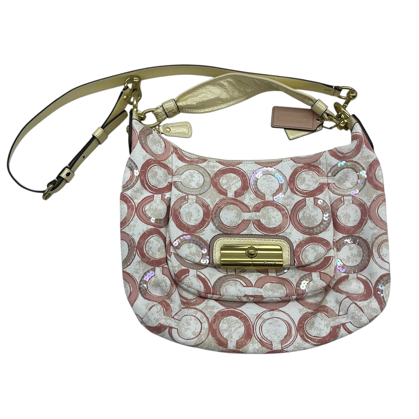 Handbag Designer By Coach In Cream & Pink, Size:Medium