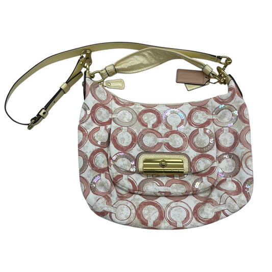 Handbag Designer By Coach In Cream & Pink, Size:Medium