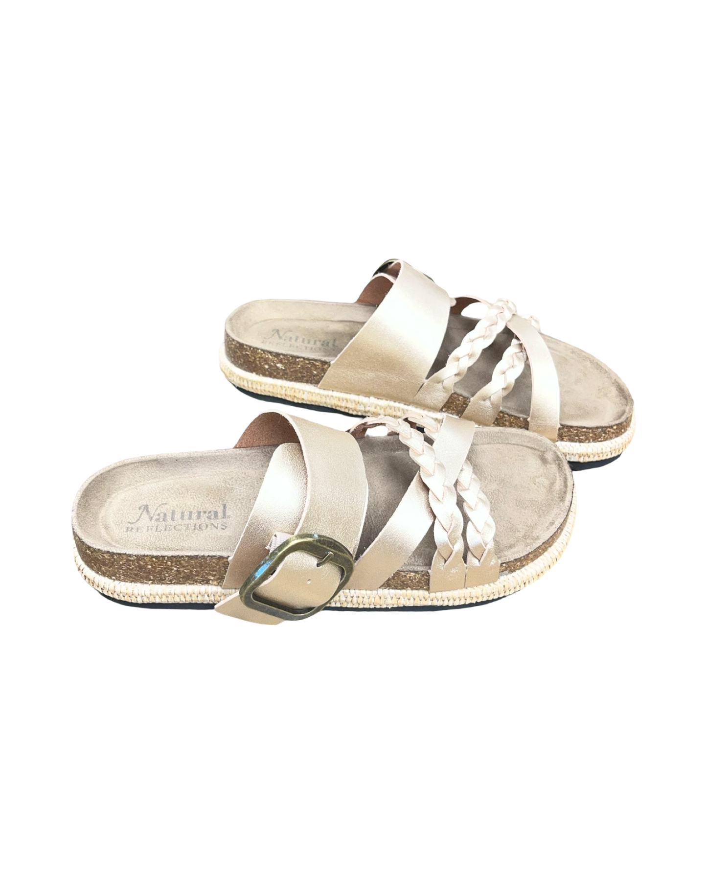 Sandals Flip Flops By Natural Reflections In Brown & Gold, Size:8