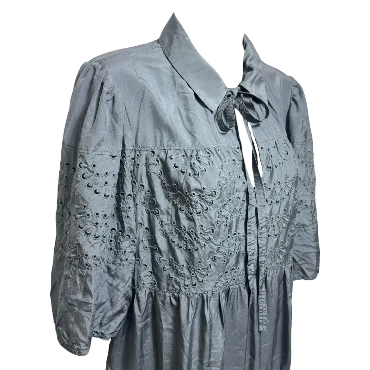 Rippled Eyelet Silk Dress By Rebecca Taylor In Blue, Size: 4