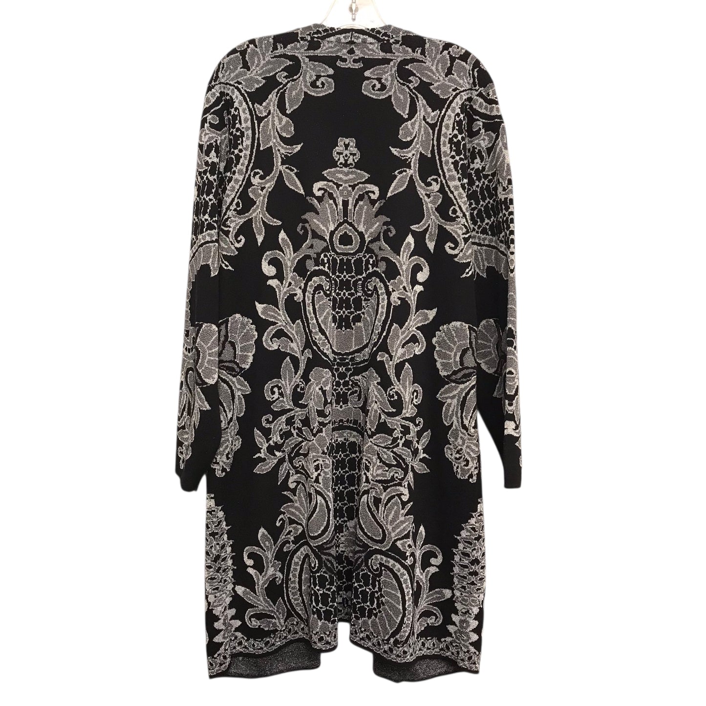 Sweater Cardigan By Chicos In Black & Silver, Size:Xl