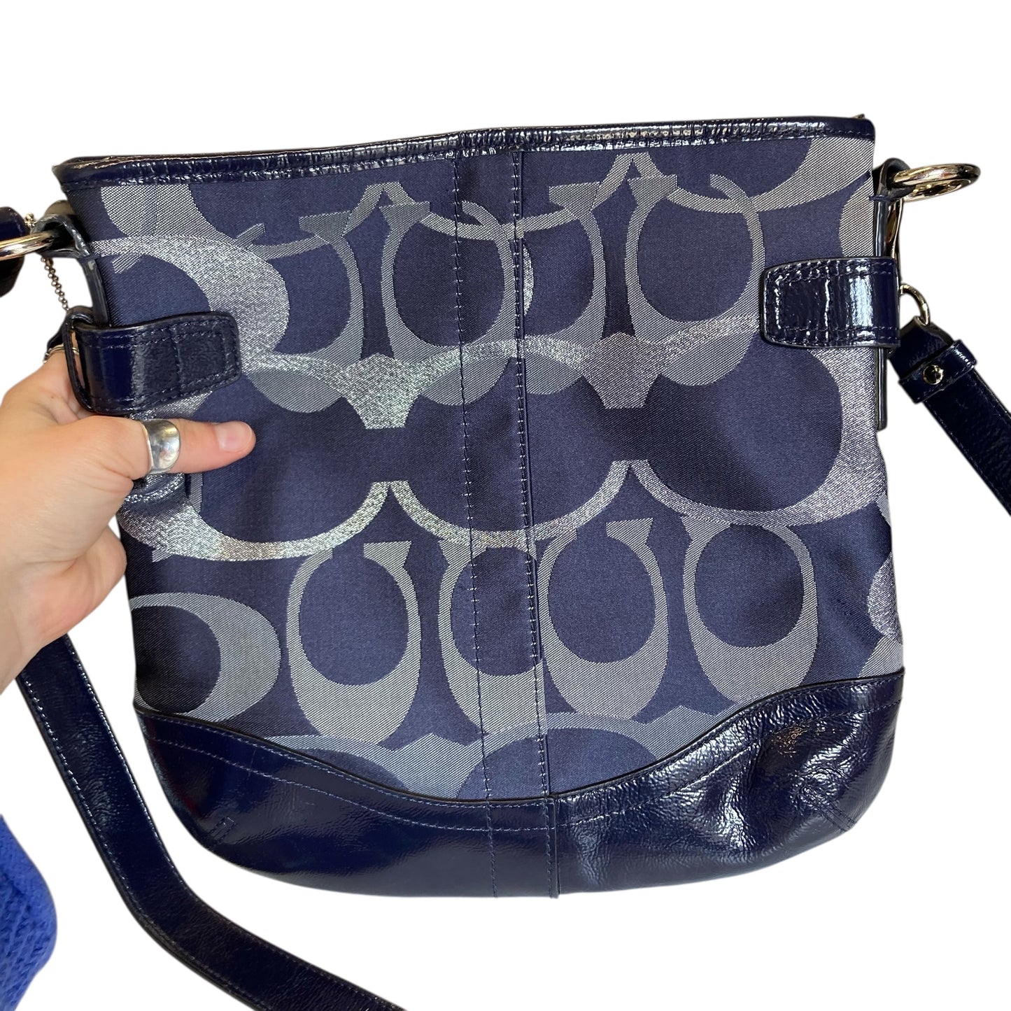 Crossbody Designer By Coach In Blue & Silver, Size:Small