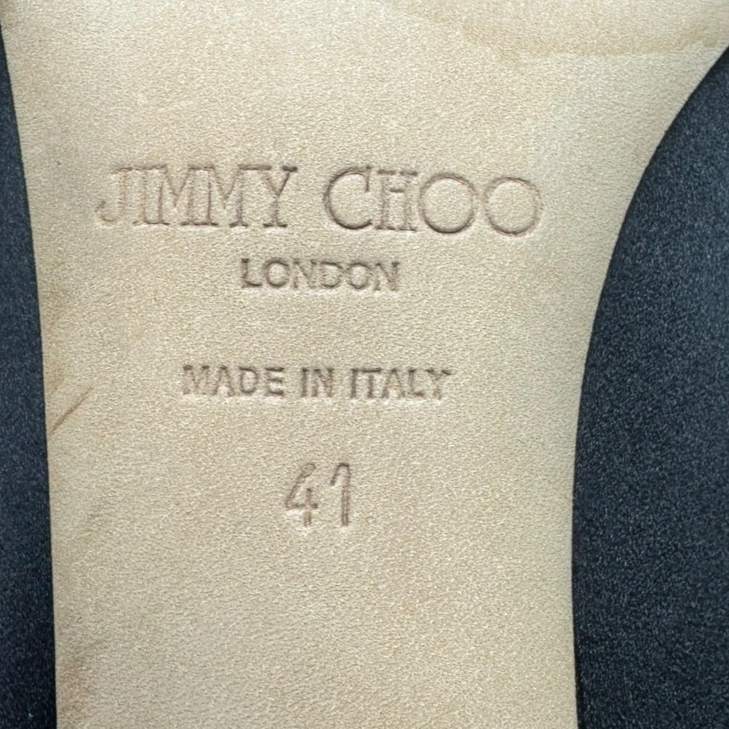 Embellished Buckle Peep Tor Heels Shoes Luxury Designer By Jimmy Choo In Black, Size: 11 (IT 41)