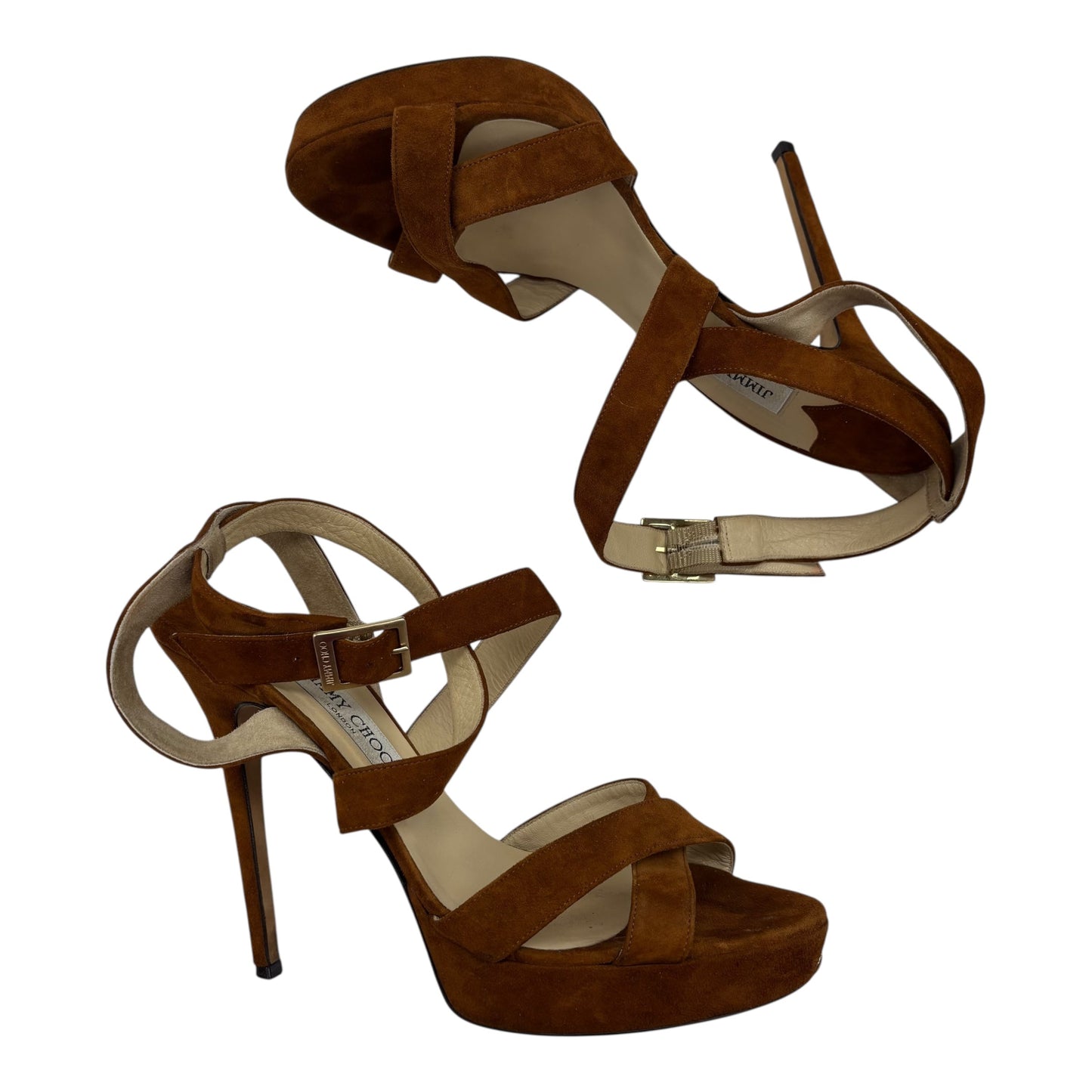 Sandals Luxury Designer By Jimmy Choo In Brown, Size:10