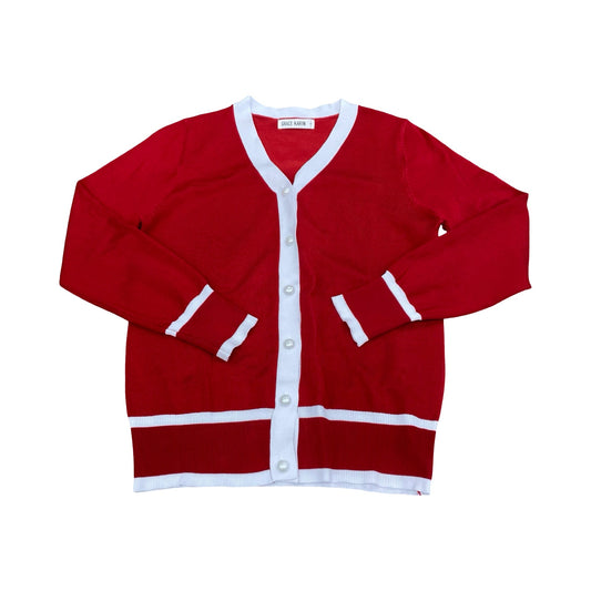 Sweater Cardigan By Grace Karin In Red & White, Size:M