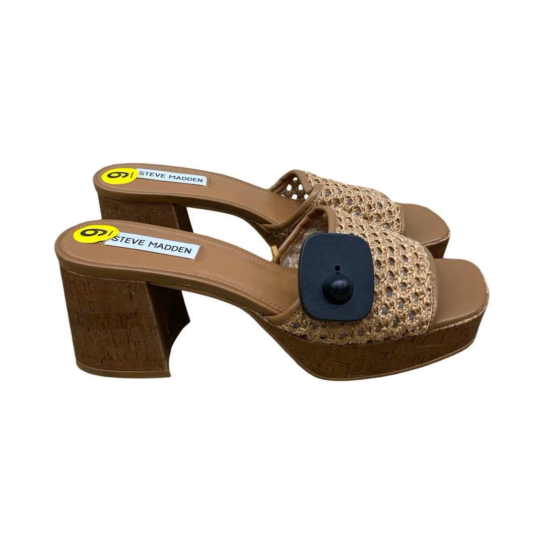 Sandals Heels Block By Steve Madden In Brown, Size:9