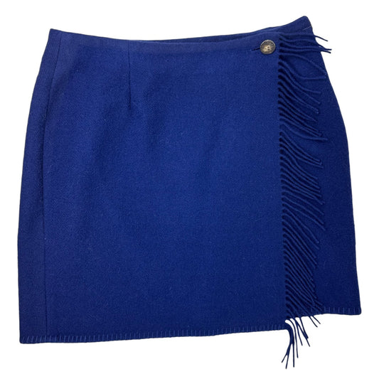 Wool Fringed Wrap Skirt Mini & Short By Ralph Lauren Country In Blue, Size: 12