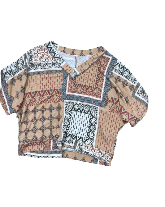 Top Ss By Clothes Mentor In Tan & White, Size:Xl