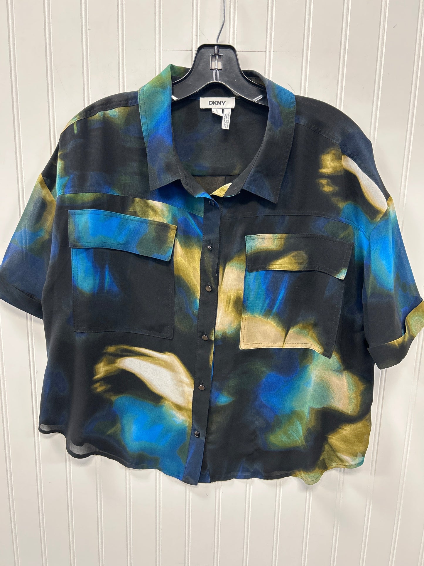 Top Ss By Dkny In Black & Blue, Size:L