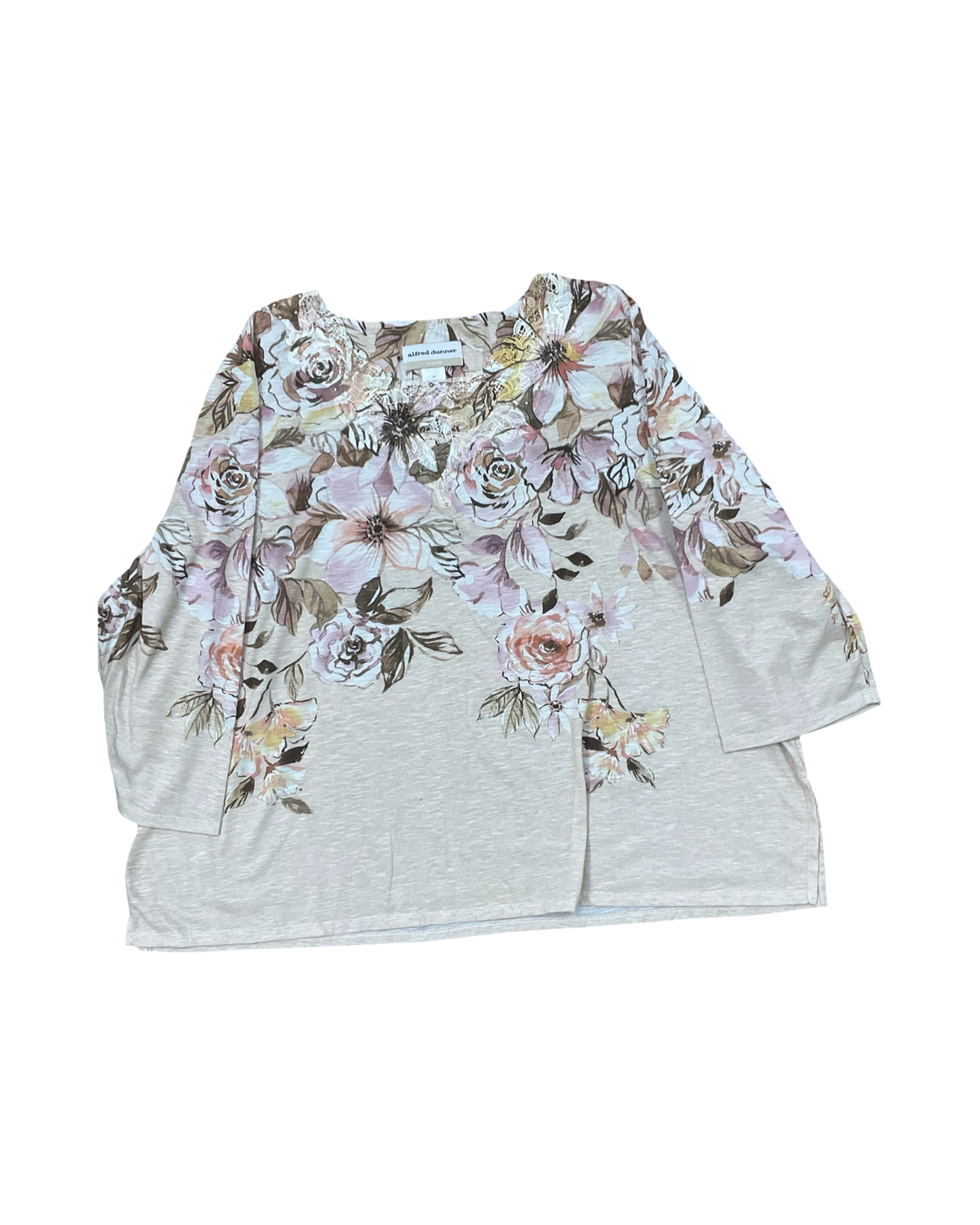 Top 3/4 Sleeve By Alfred Dunner In Cream & Tan, Size:2X
