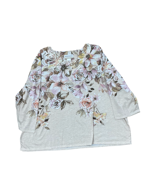 Top 3/4 Sleeve By Alfred Dunner In Cream & Tan, Size:2X