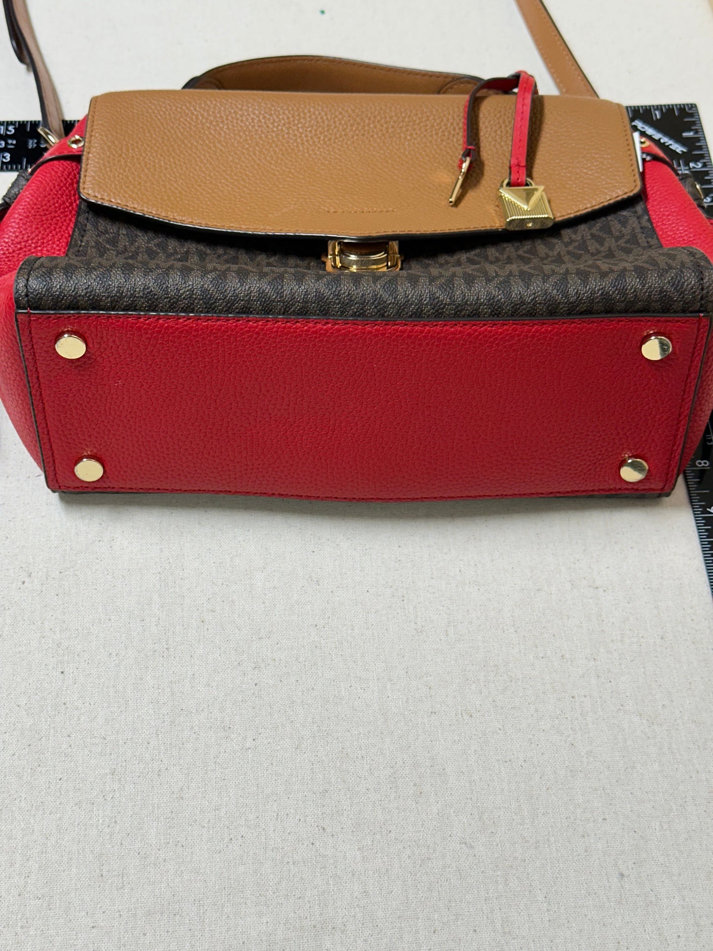 Handbag Designer By Michael Kors In Brown & Red, Size:Medium
