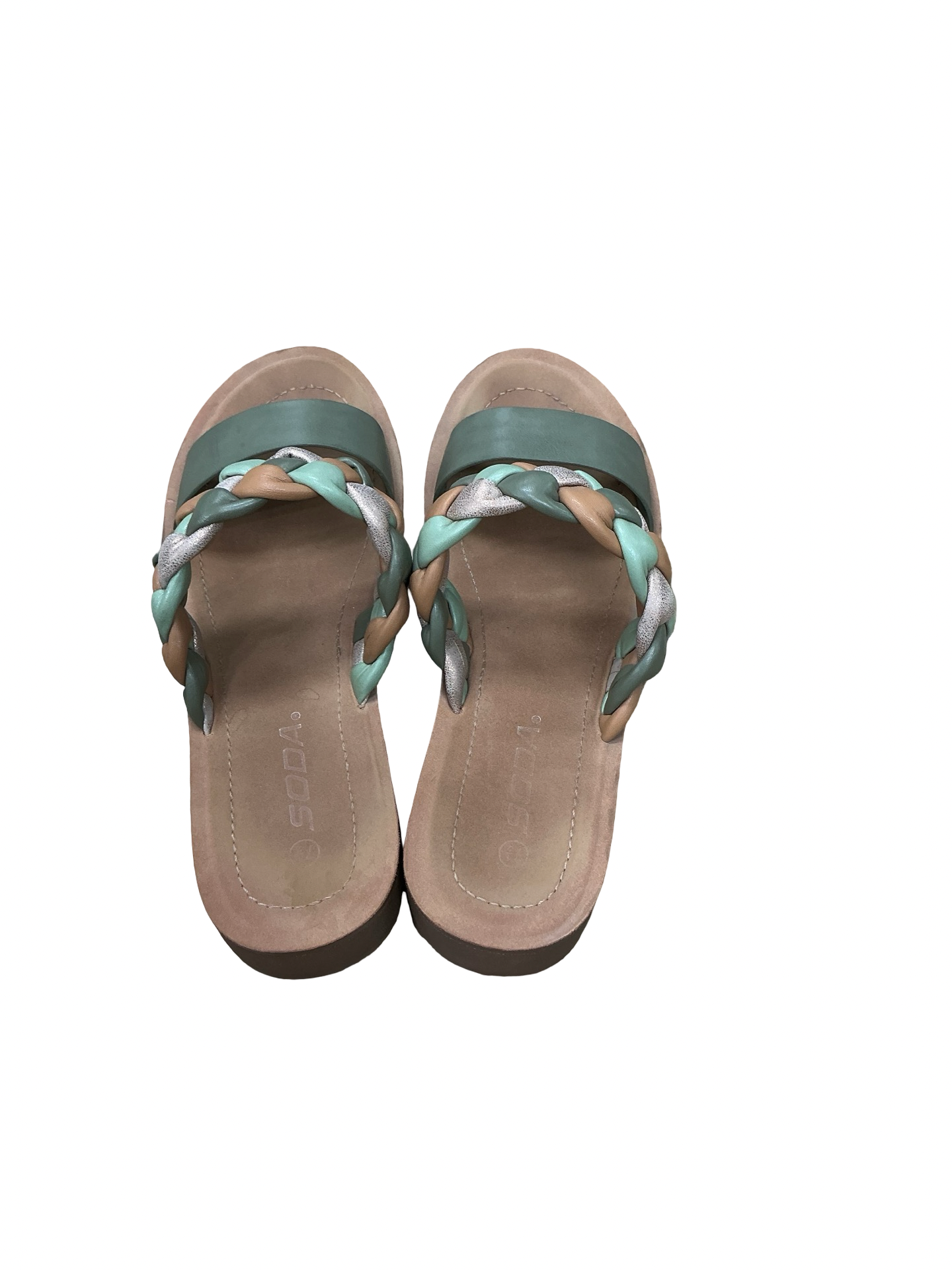 Sandals Flats By Soda In Green, Size:7.5