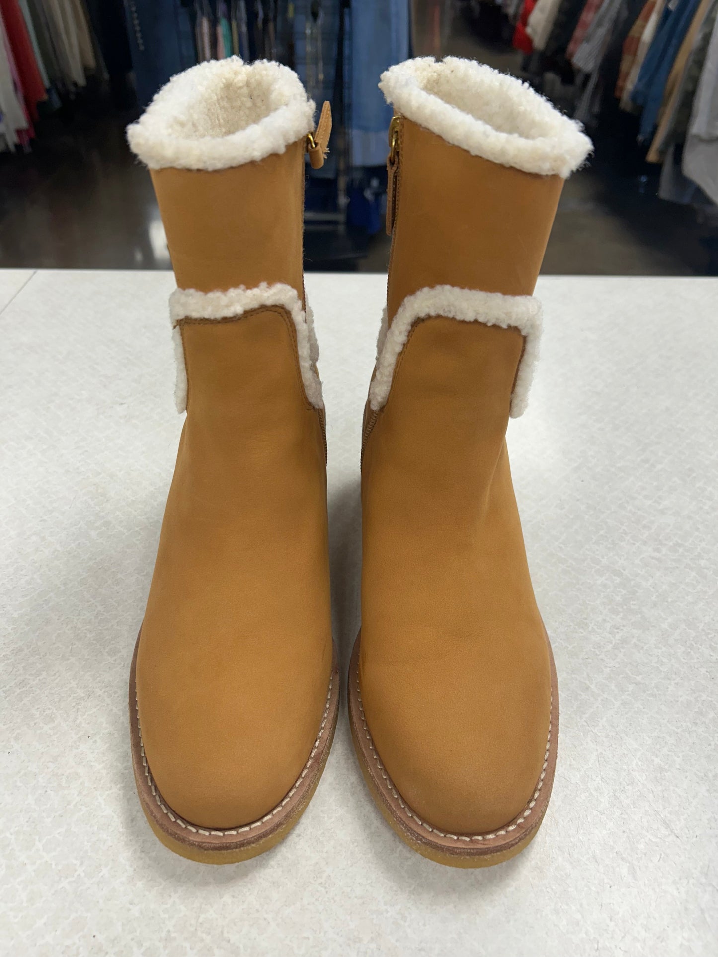 Boots Ankle Heels By J. Crew In Tan, Size:9.5