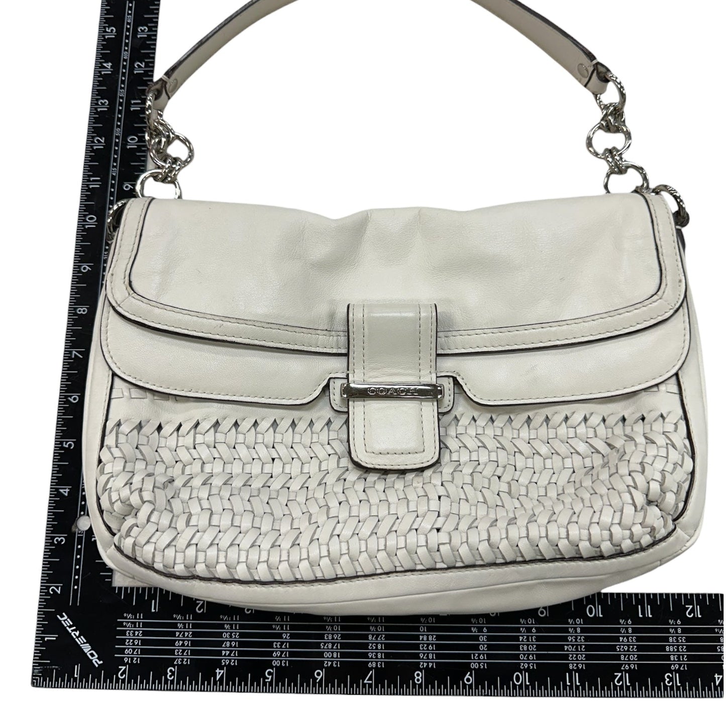 Handbag Designer By Coach In White, Size:Medium