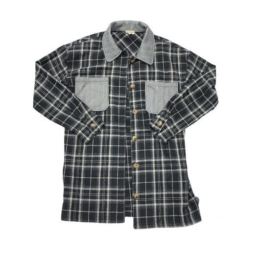 Jacket Shirt By Hem & Thread In Plaid Pattern, Size:M