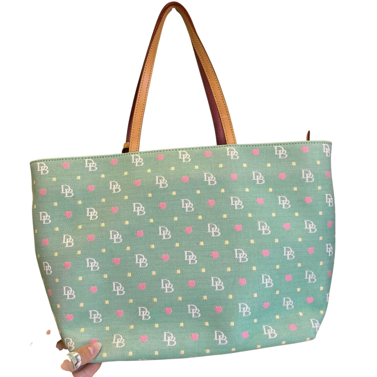 Handbag Designer By Dooney And Bourke In Green & Pink, Size:Large