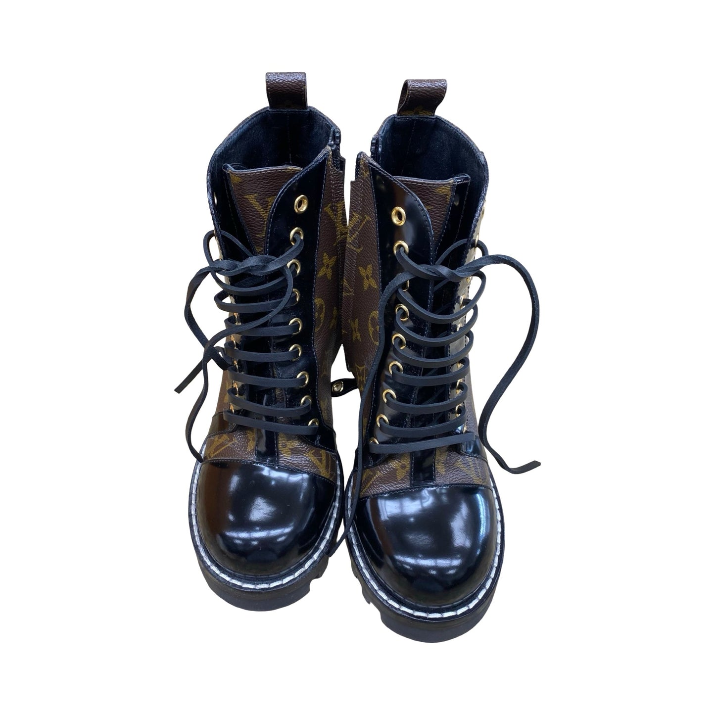 Boots Luxury Designer By Louis Vuitton In Black & Brown, Size:8.5