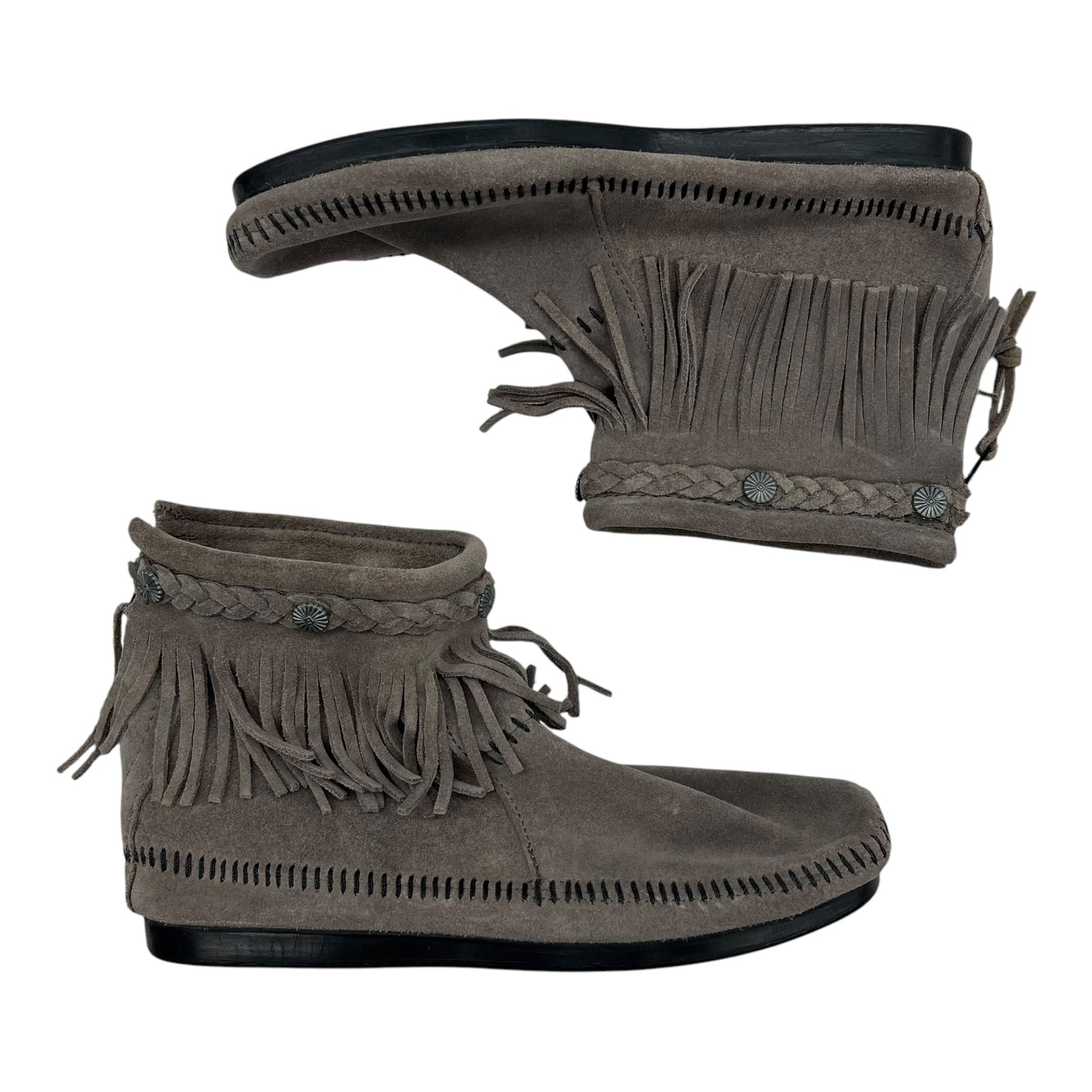 Boots Ankle Flats By Minnetonka In Grey, Size:9