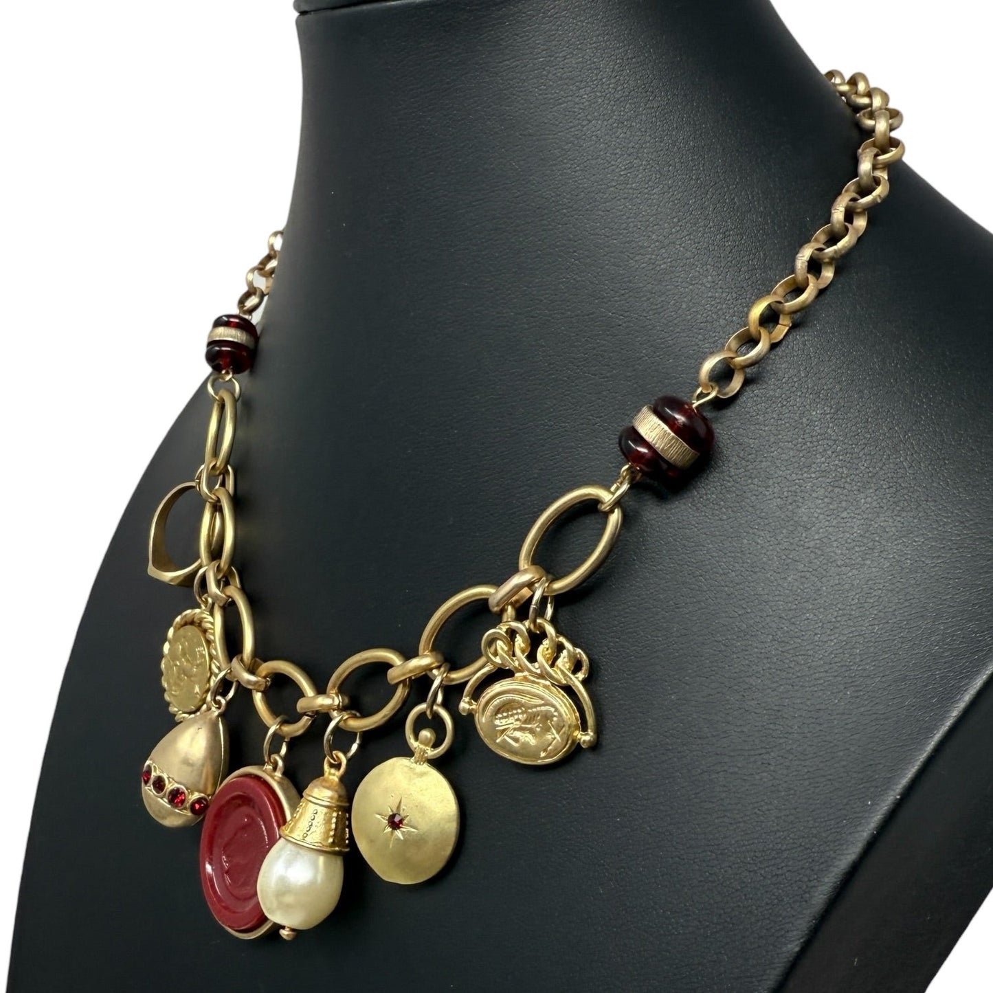 Gold Tone Chunky Chain Multi Charm Statement Necklace By Chico’s