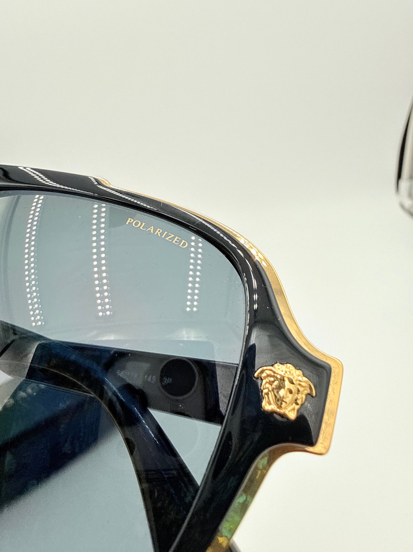 Sunglasses Luxury Designer By Versace In Black & Gold, Size: