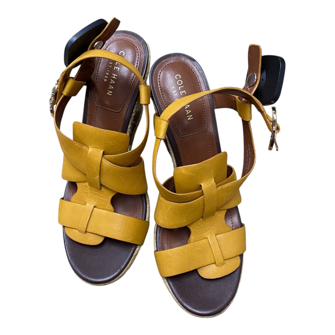 Sandals Heels Wedge By Cole-Haan In Gold, Size:7
