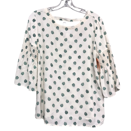 Top 3/4 Sleeve By Loft In Cream & Green, Size:S