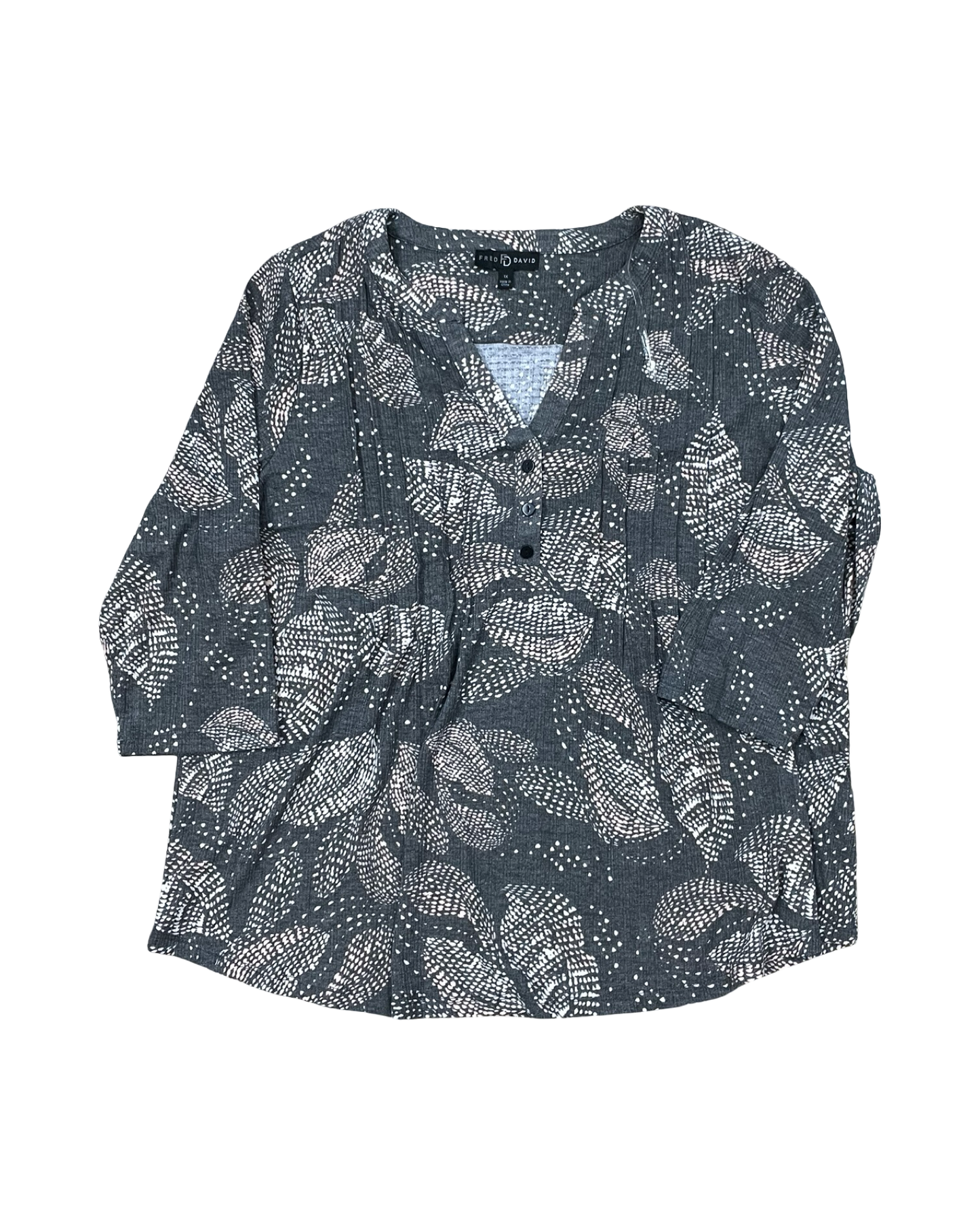 Top 3/4 Sleeve By Fred David In Grey & Pink, Size:1X