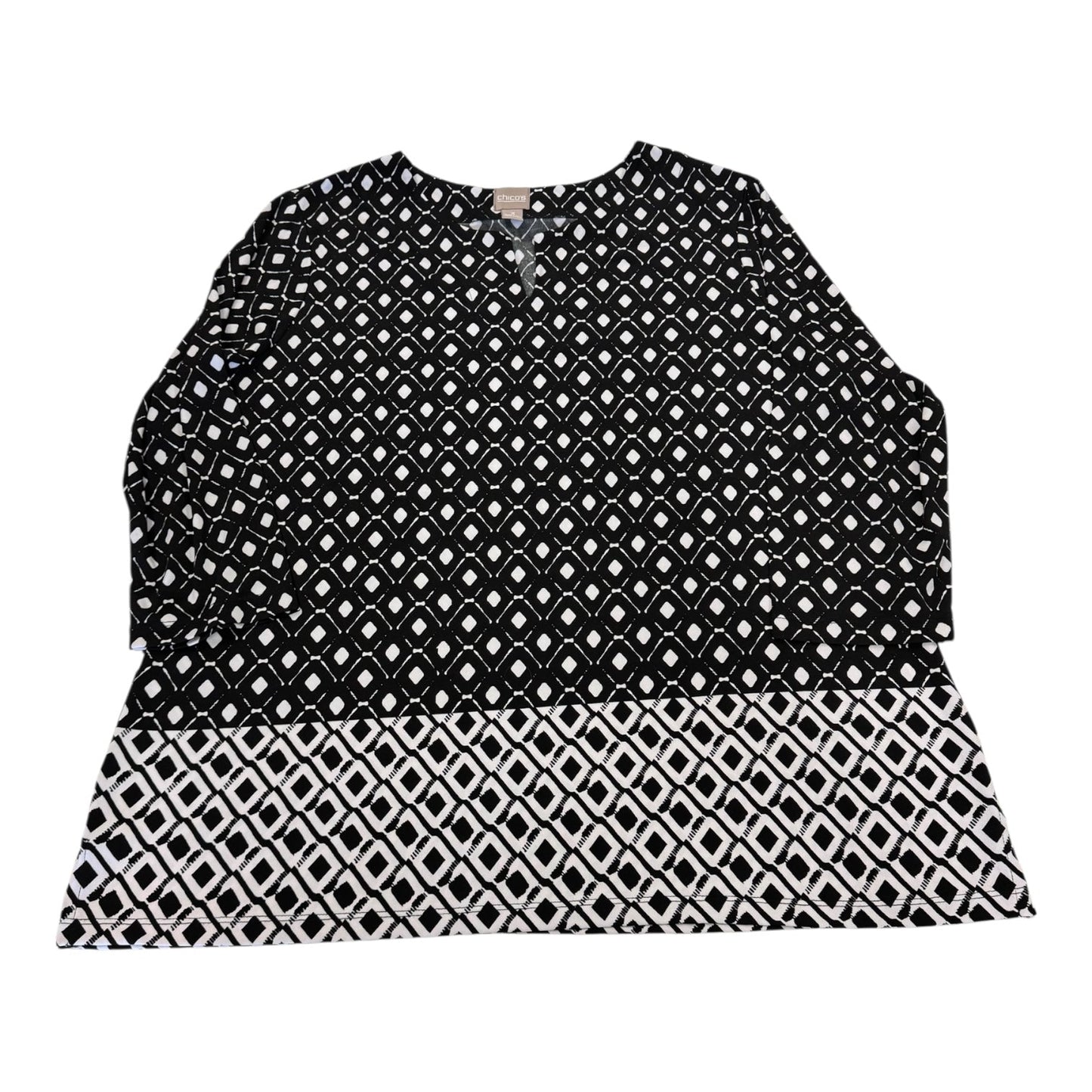 Top 3/4 Sleeve By Chicos In Black & White, Size:Xl