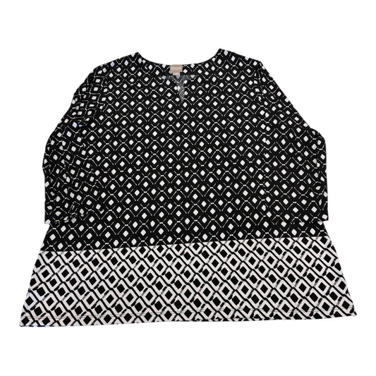 Top 3/4 Sleeve By Chicos In Black & White, Size:Xl