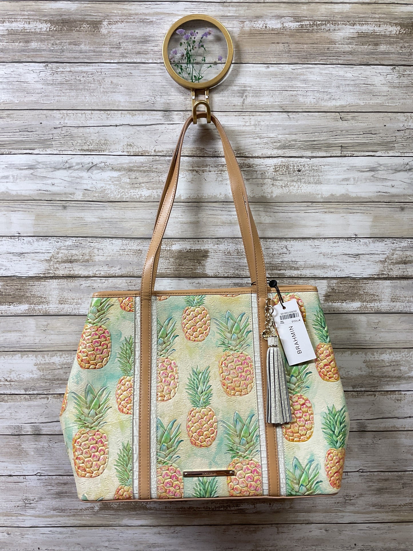 Handbag Designer By Brahmin In Green & Yellow, Size:Large