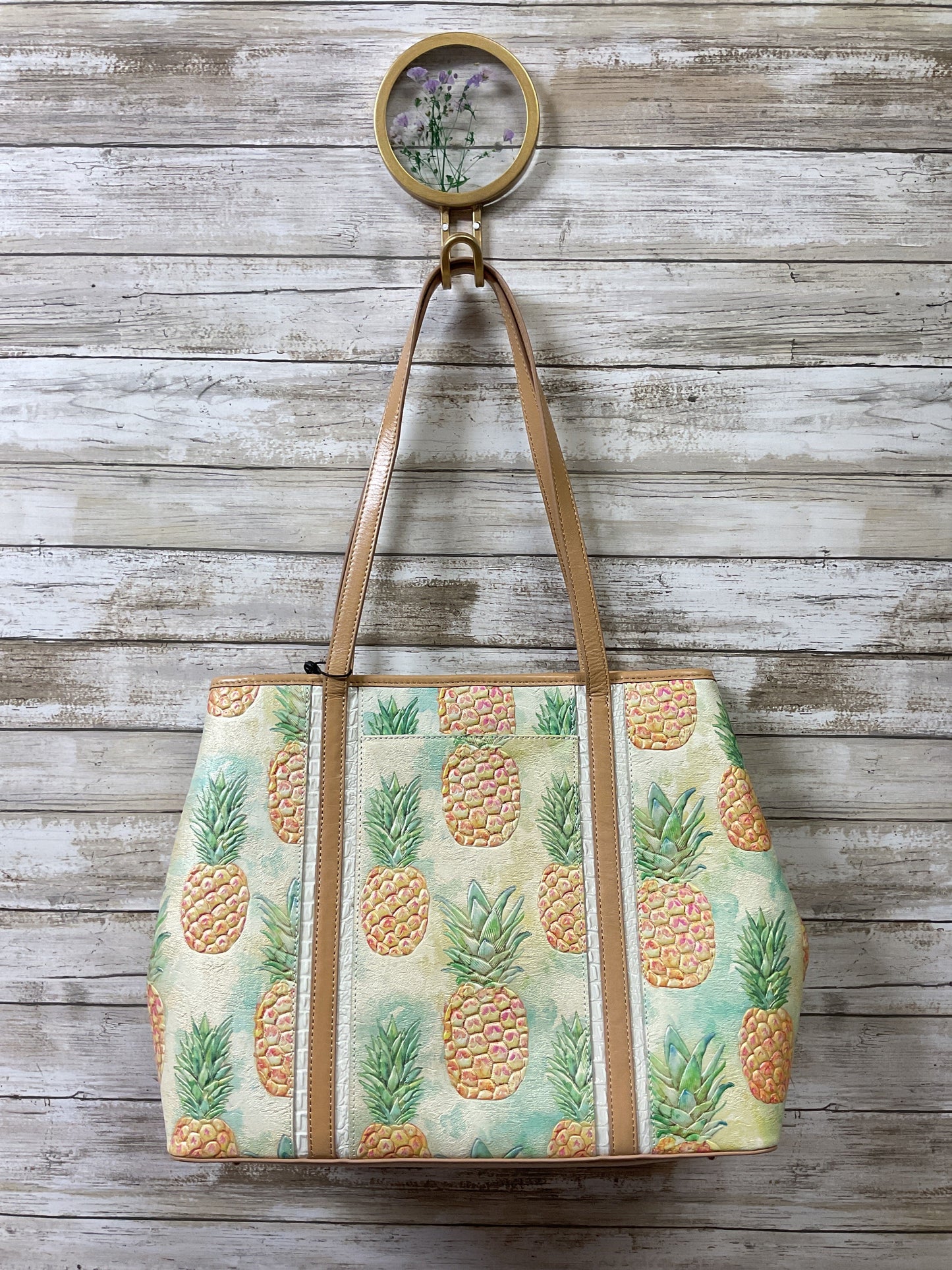 Handbag Designer By Brahmin In Green & Yellow, Size:Large