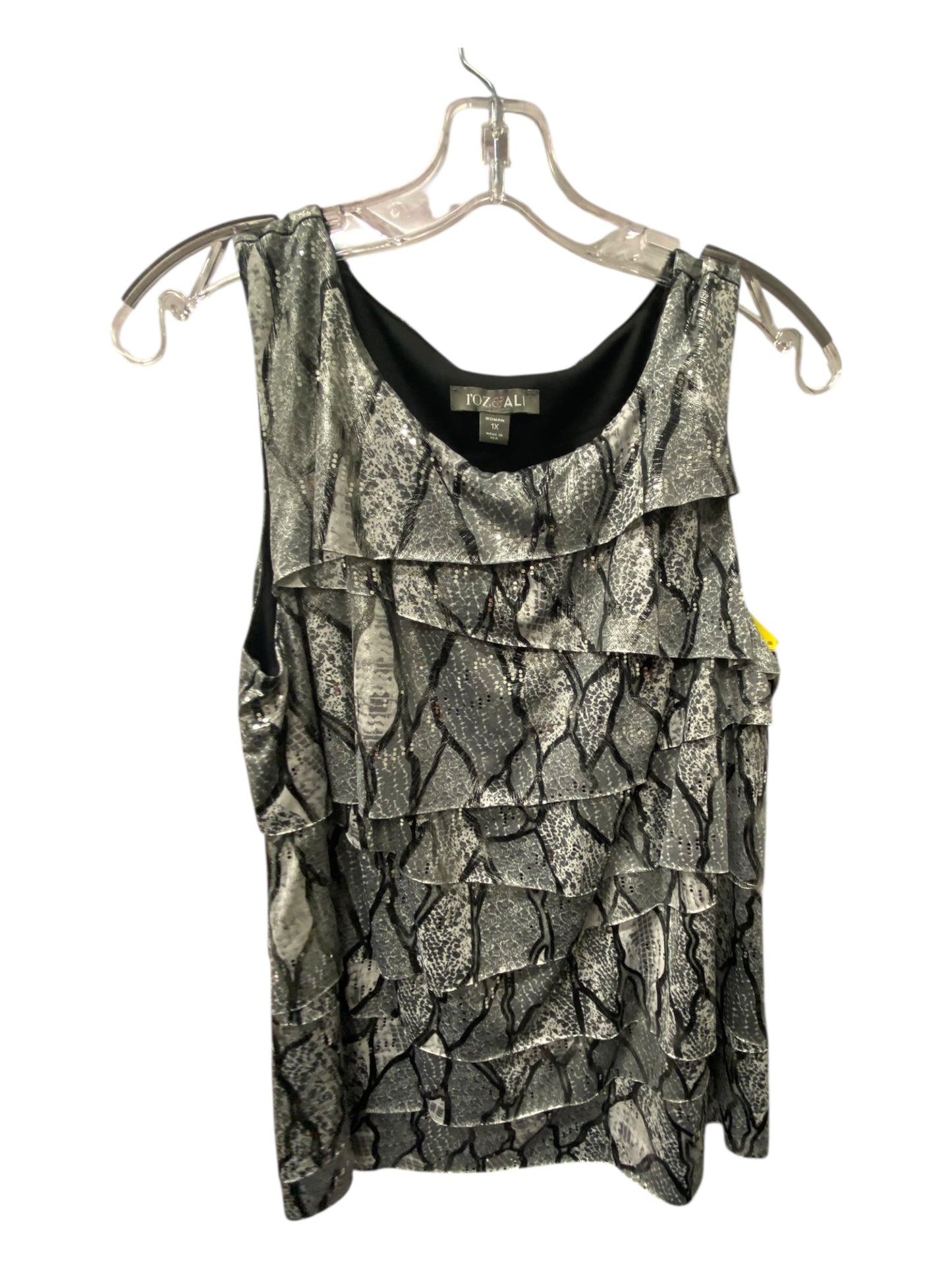 Top Sleeveless By Roz And Ali In Silver, Size:1X