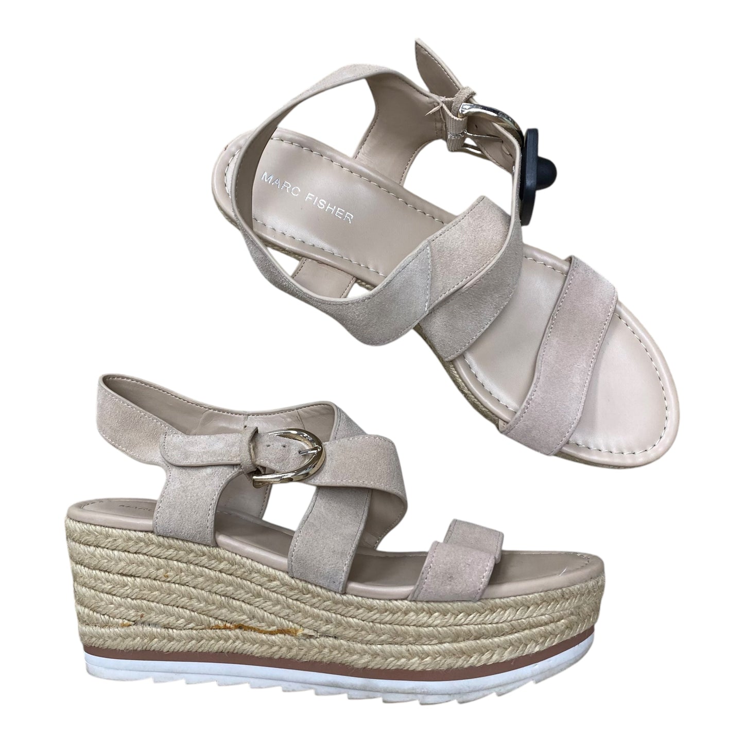 Sandals Heels Platform By Marc Fisher In Beige, Size:9.5