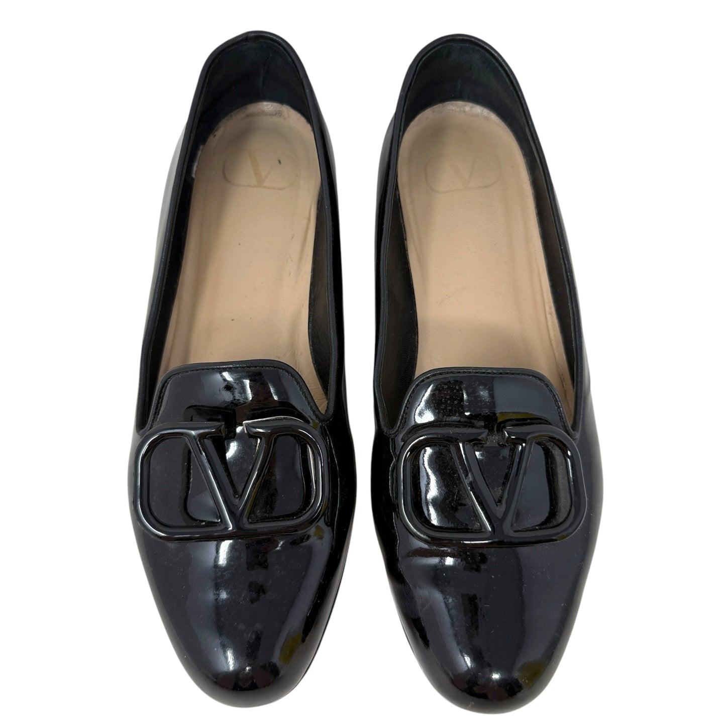 VLogo Patent Leather Loafers Luxury Designer By Valentino-garavani In Black, Size: 8.5 (IT 38.5)