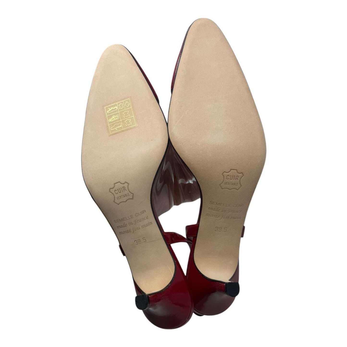 Agata Patent Cap Toe Slingback Shoes Heels Kitten By Susan van der Linde In Rose Gold, Size: 8.5