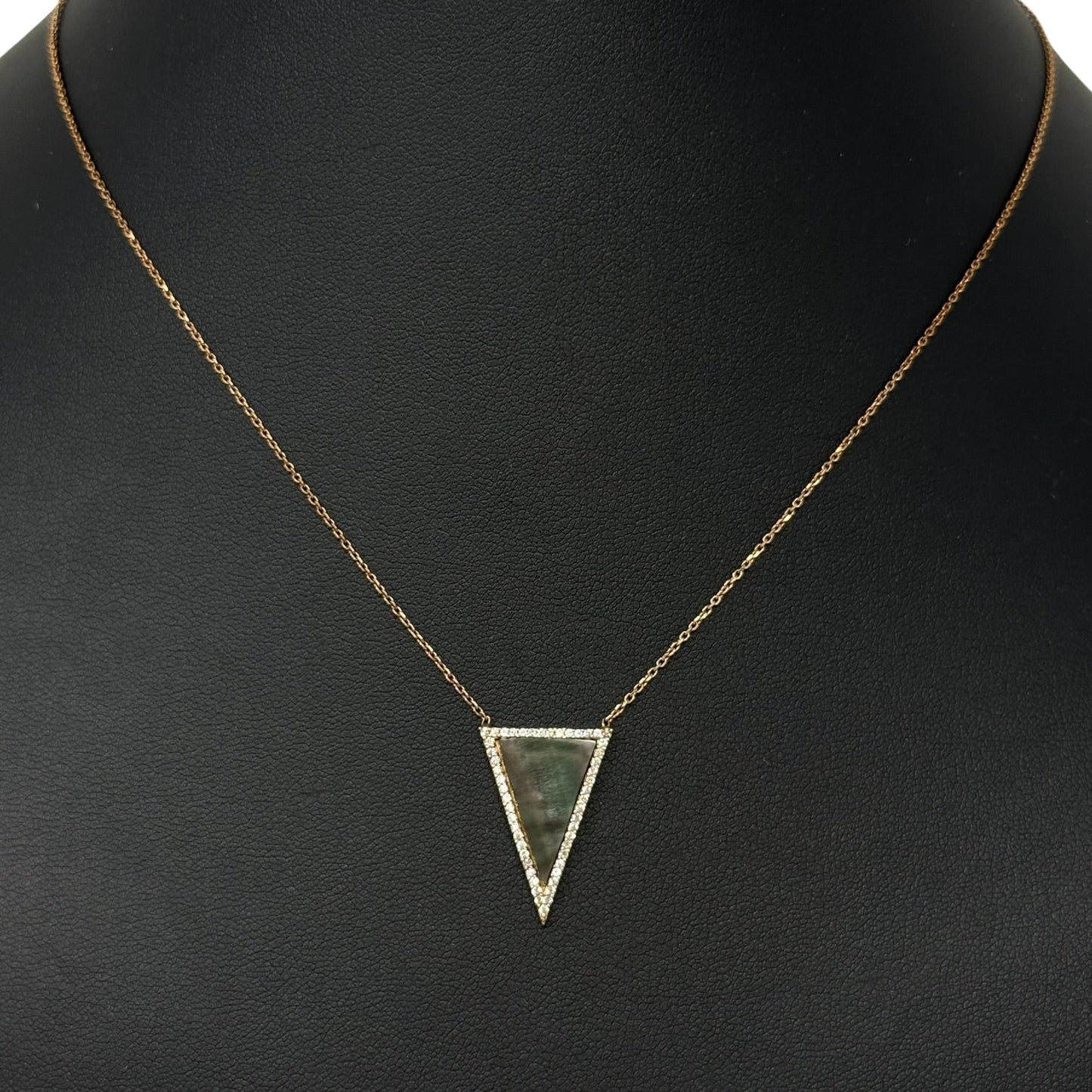Rose Gold Over Sterling Silver Triangle Pave Shell Pendant Necklace