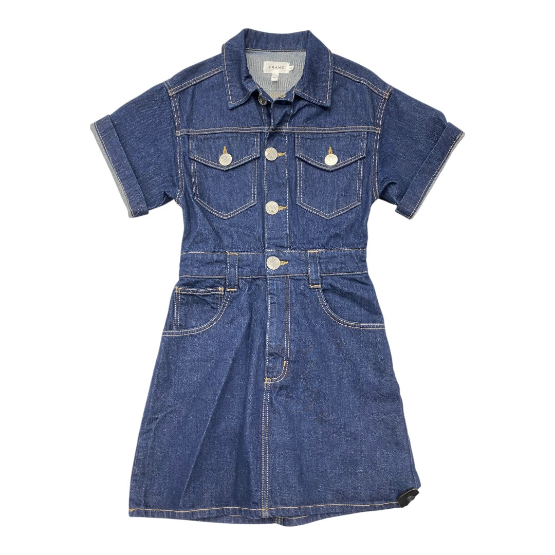 Dress Party Midi By Frame In Blue Denim, Size:Sp