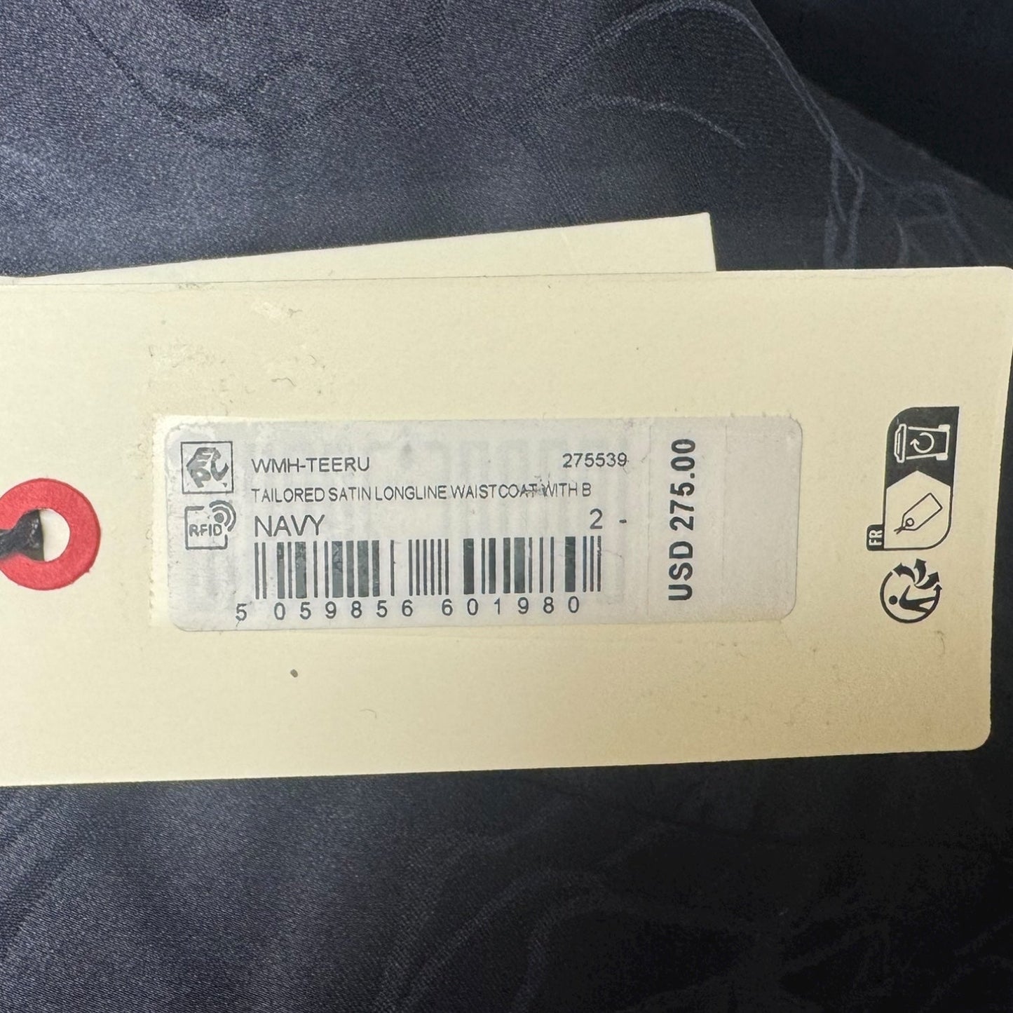 Tailored Satin Long Line Waist Coat with Wide Floor Length Trousers Set 2pc By Ted Baker In Navy, Size: 2