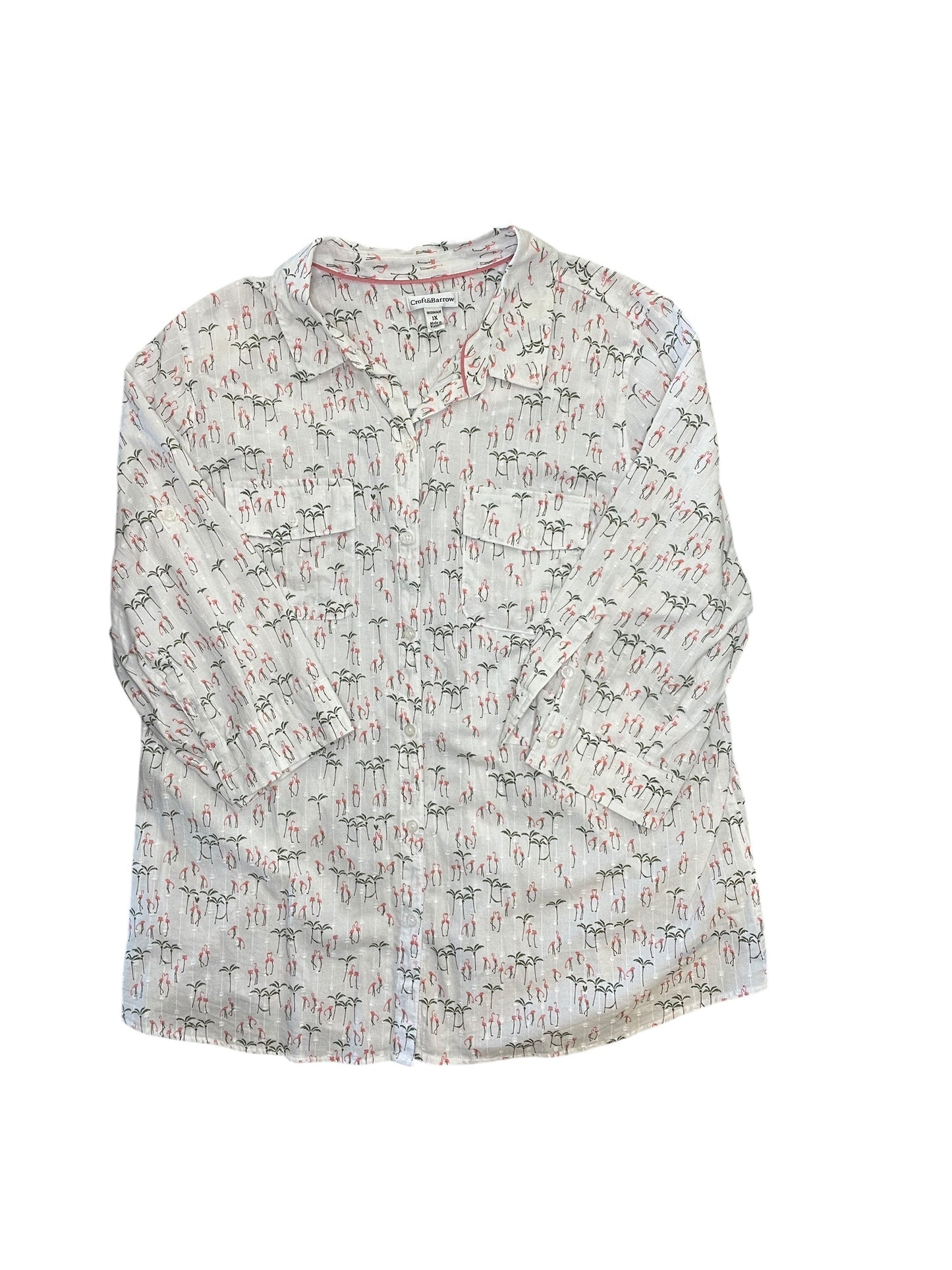 Blouse 3/4 Sleeve By Croft And Barrow In White, Size:1X