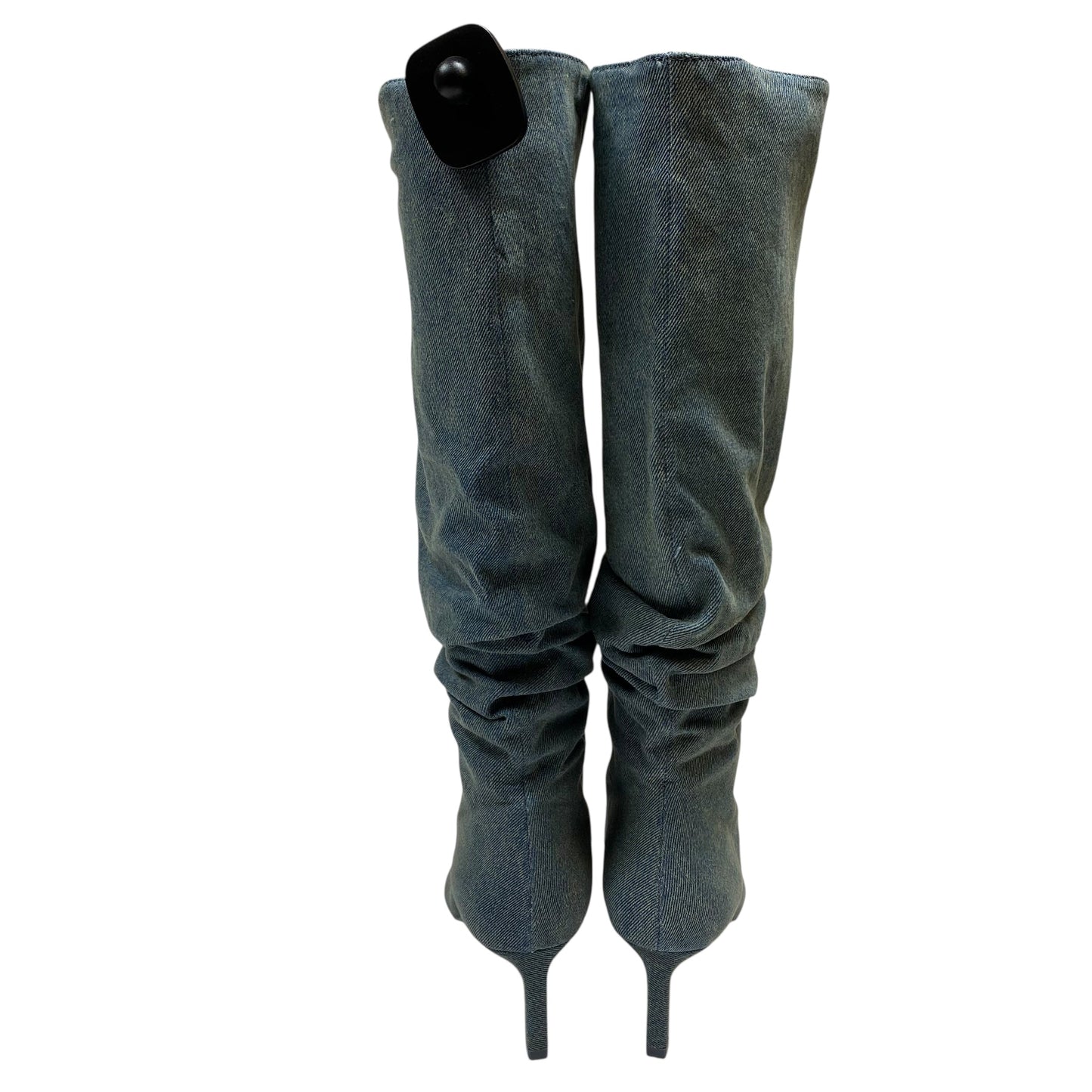 Boots Knee Heels By Zara In Blue Denim, Size:6.5