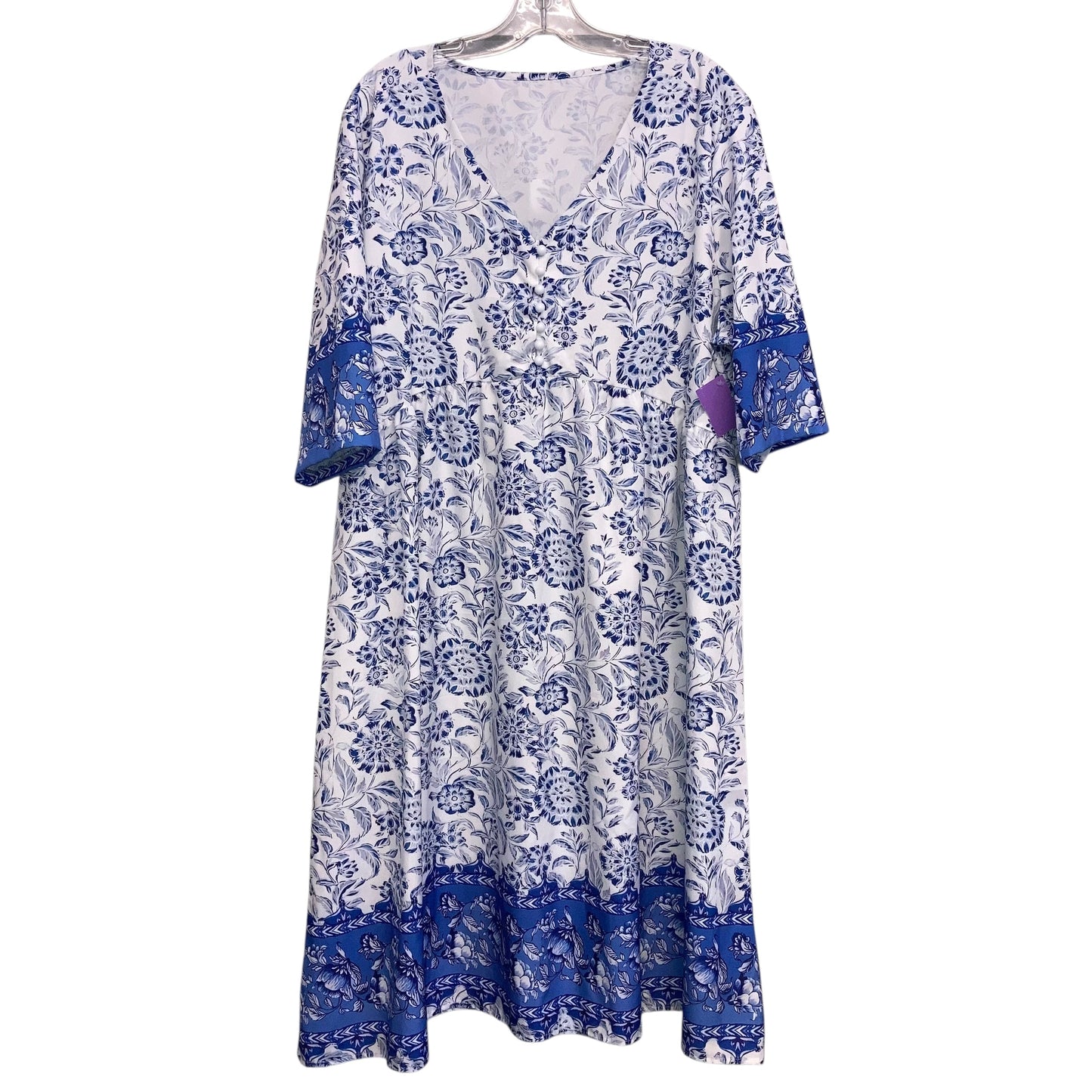 Dress Casual Midi In Blue & White, Size:3X