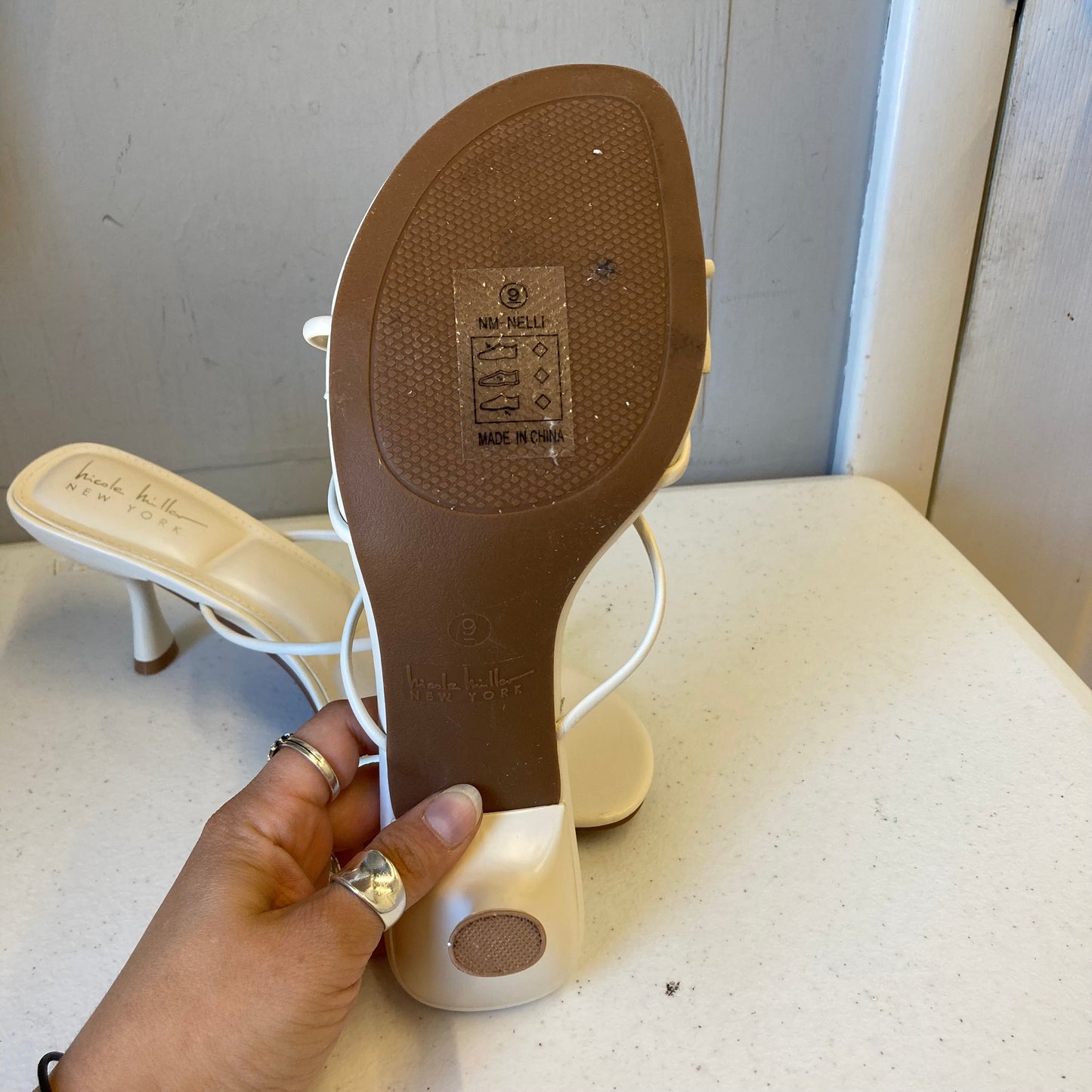 Sandals Heels Stiletto By Nicole Miller In Cream, Size:9
