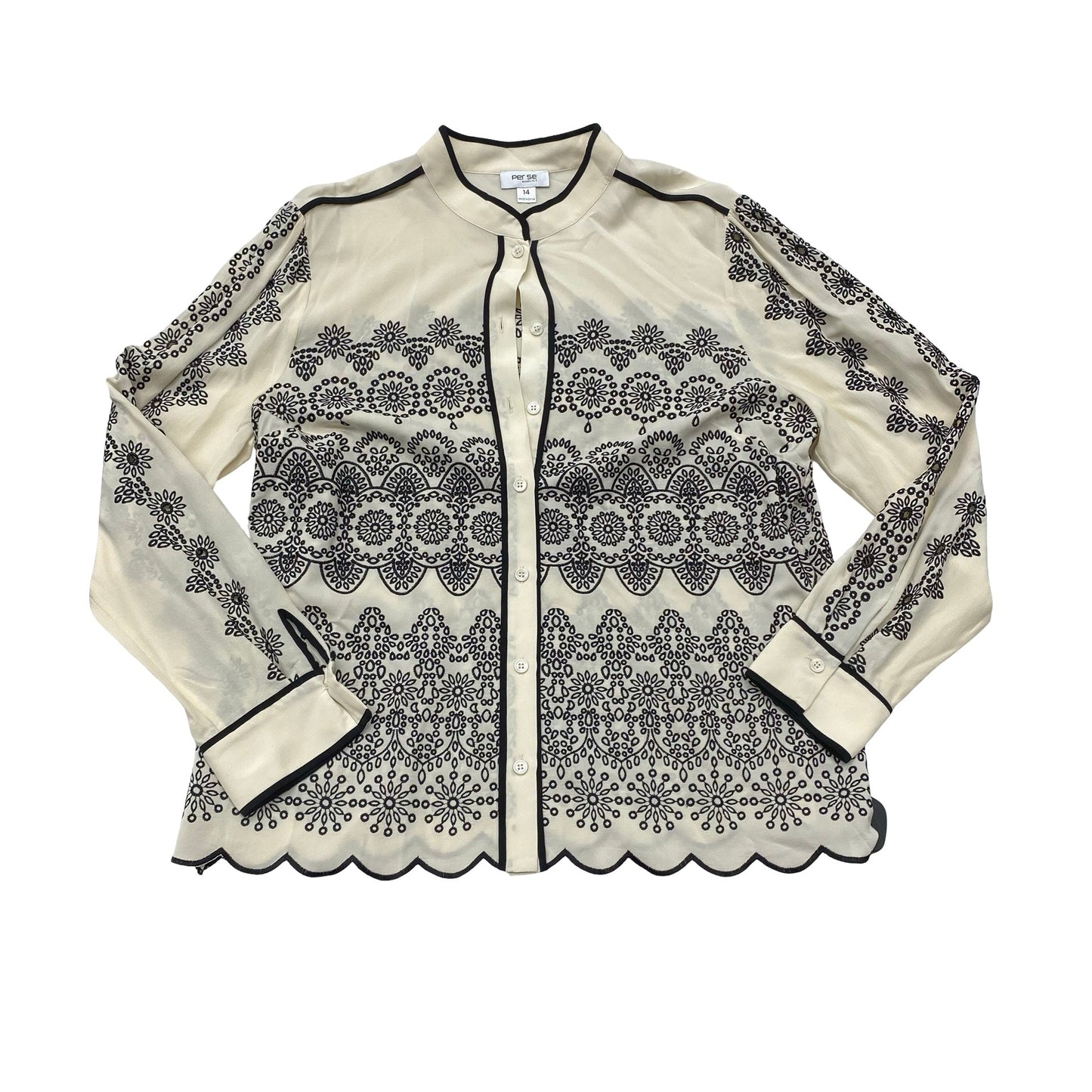 Top Ls By Per Se In Black & Cream, Size:L