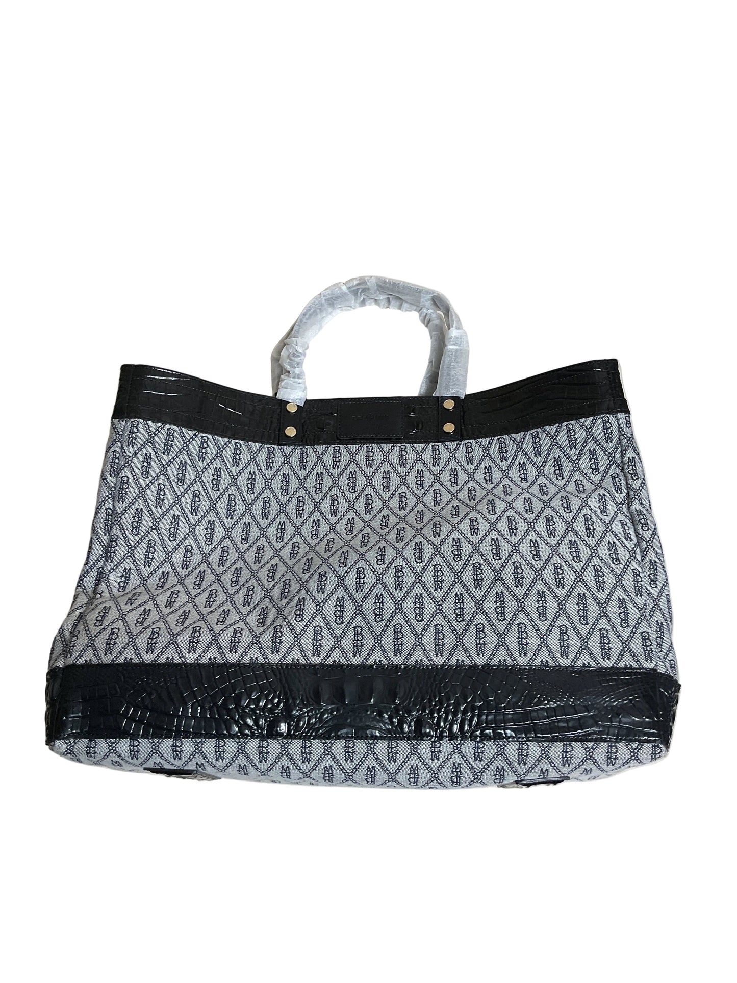 Tote Designer By Brahmin In Black & Grey, Size:Large
