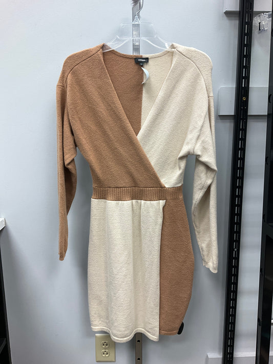 Dress Sweater By Express In Brown & Cream, Size: S